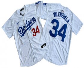 Cheap Men\'s Los Angeles Dodgers #34 Fernando Valenzuela Number White Limited Stitched Jersey