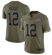 Wholesale Cheap Men's Buffalo Bills #12 Jim Kelly 2022 Olive Salute To Service Limited Stitched Jersey