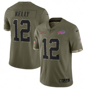 Wholesale Cheap Men\'s Buffalo Bills #12 Jim Kelly 2022 Olive Salute To Service Limited Stitched Jersey