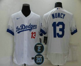 Wholesale Cheap Men\'s Los Angeles Dodgers #13 Max Muncy White #2 #20 Patch City Connect Flex Base Stitched Jersey