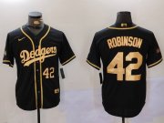 Cheap Men's Los Angeles Dodgers #42 Jackie Robinson Number Black Gold World Series Champions Cool Base Stitched Jersey