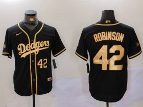 Cheap Men\'s Los Angeles Dodgers #42 Jackie Robinson Number Black Gold World Series Champions Cool Base Stitched Jersey