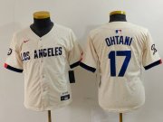 Cheap Youth Los Angeles Dodgers #17 Shohei Ohtani Cream Blue 2024 City Connect Limited Stitched Jersey