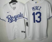 Wholesale Cheap Men's Kansas City Royals #13 Salvador Perez White Cool Base Stitched MLB Jersey