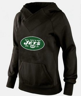 Wholesale Cheap Women\'s New York Jets Logo Pullover Hoodie Black