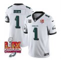 Cheap Men's Philadelphia Eagles #1 Jalen Hurts White 2025 Eagles Logo Super Bowl LIX Patch New F.U.S.E. Vapor Untouchable Limited Football Stitched Jersey