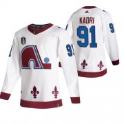 Wholesale Cheap Men's Colorado Avalanche #91 Nazem Kadri White 2022 Stanley Cup Final Patch Reverse Retro Stitched Jersey