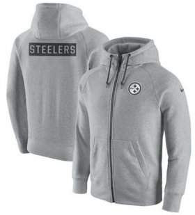 Wholesale Cheap Men\'s Pittsburgh Steelers Nike Ash Gridiron Gray 2.0 Full-Zip Hoodie