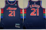 Wholesale Cheap Men's Nike Philadelphia 76ers #21 Joel Embiid Navy Nike Diamond 75th Anniversary City Edition Swingman Jersey