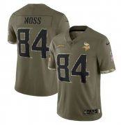 Wholesale Cheap Men's Minnesota Vikings #84 Randy Moss 2022 Olive Salute To Service Limited Stitched Jersey