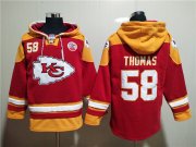 Wholesale Men's Kansas City Chiefs #58 Derrick Thomas Red Lace-Up Pullover Hoodie