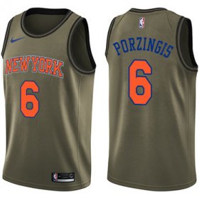 Wholesale Cheap Nike New York Knicks #6 Kristaps Porzingis Green Salute to Service NBA Swingman Jersey