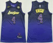 Cheap Men's Los Angeles Lakers #4 Dalton Knecht Purple 2024 City Edition Swingman Stitched Jersey