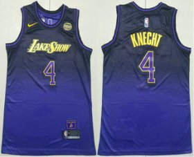 Cheap Men\'s Los Angeles Lakers #4 Dalton Knecht Purple 2024 City Edition Swingman Stitched Jersey