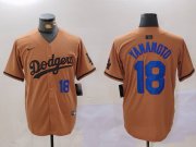 Cheap Men's Los Angeles Dodgers #18 Yoshinobu Yamamoto Number Olive Cool Base Limited Stitched Jerseys