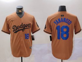 Cheap Men\'s Los Angeles Dodgers #18 Yoshinobu Yamamoto Number Olive Cool Base Limited Stitched Jerseys