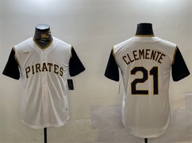 Cheap Men\'s Pittsburgh Pirates #21 Roberto Clemente White Cool Base Stitched Jersey