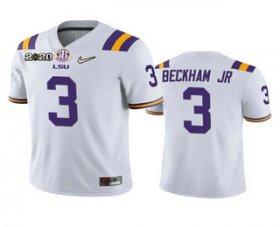 Wholesale Cheap Men\'s LSU Tigers #3 Odell Beckham Jr. White 2020 National Championship Game Jersey