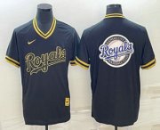 Cheap Men's Kansas City Royals Big Logo Black Gold Nike Cooperstown Legend V Neck Jersey