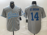 Cheap Men's Detroit Lions #14 Amon-Ra St. Brown Gray Cool Base Stitched Baseball Jerseys