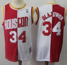 Wholesale Cheap Split Fashion Rockets #34 Hakeem Olajuwon Red White Stitched Basketball Jersey