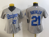 Cheap Women's Los Angeles Dodgers #21 Walker Buehler Number Grey Stitched Cool Base Nike Jerseys