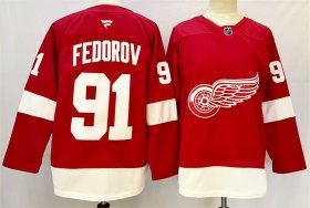 Cheap Men\'s Detroit Red Wings #91 Sergei Fedorov Red 2024-25 Home Stitched Jersey