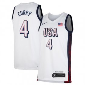 Cheap Men\'s USA Basketball #4 Stephen Curry White 2024 Swingman Stitched Jersey