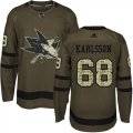 Wholesale Cheap Adidas Sharks #68 Melker Karlsson Green Salute to Service Stitched Youth NHL Jersey