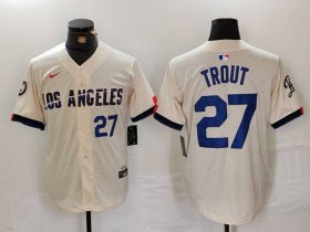 Cheap Men\'s Los Angeles Dodgers #27 Mike Trout Number Cream 2024 City Connect Limited Stitched Jersey