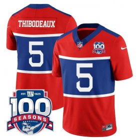 Cheap Men\'s New York Giants #5 Kayvon Thibodeaux Century Red 100TH Season Commemorative Patch Limited Football Stitched Jersey