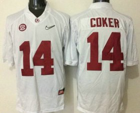 Wholesale Cheap Men\'s Alabama Crimson Tide #14 Jake Coker White 2016 Playoff Diamond Quest College Football Nike Limited Jersey