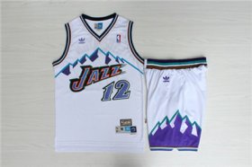 Wholesale Cheap Jazz 12 John Stockton White Hardwood Classics Jersey(With Shorts)