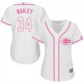 Wholesale Cheap Reds #34 Homer Bailey White/Pink Fashion Women's Stitched MLB Jersey