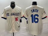 Wholesale Cheap Men's Los Angeles Dodgers #16 Will Smith Number Cream 2024 City Connect Limited Stitched Jersey