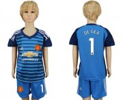 Wholesale Cheap Manchester United #1 De Gea Blue Kid Soccer Club Jersey