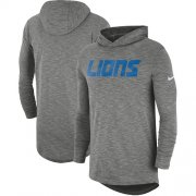 Wholesale Cheap Men's Detroit Lions Nike Heathered Gray Sideline Slub Performance Hooded Long Sleeve T-Shirt