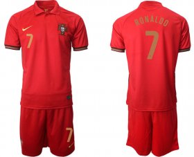 Wholesale Cheap Men 2021 European Cup Portugal home red 7 Soccer Jersey