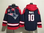 Cheap Men's New England Patriots #10 Drake Maye Navy Ageless Must-Have Lace-Up Pullover Hoodie