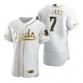 Wholesale Cheap Cincinnati Reds #7 Eugenio Suarez White Nike Men\'s Authentic Golden Edition MLB Jersey