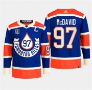 Cheap Men's Edmonton Oilers #97 Connor McDavid Royal 2024 Stanley Cup Final Patch Heritage Classic Primegreen Stitched Jersey