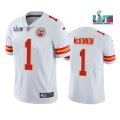 Wholesale Cheap Men's Kansas City Chiefs #1 Jerick McKinnon White Super Bowl LVII Patch Vapor Untouchable Limited Stitched Jersey