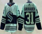 Cheap Men's Seattle Kraken #31 Philipp Grubauer Light Green 2022 Reverse Retro Authentic Jersey