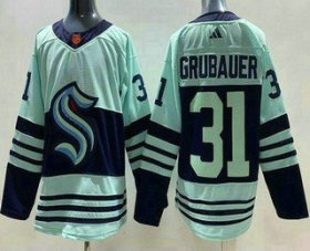 Cheap Men\'s Seattle Kraken #31 Philipp Grubauer Light Green 2022 Reverse Retro Authentic Jersey