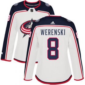 Wholesale Cheap Adidas Blue Jackets #8 Zach Werenski White Road Authentic Women\'s Stitched NHL Jersey