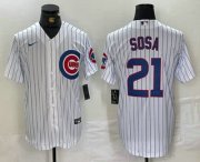 Wholesale Cheap Men's Chicago Cubs #21 Sammy Sosa White With Patch Cool Base Stitched Baseball Jersey