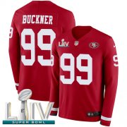 Wholesale Cheap Nike 49ers #99 DeForest Buckner Red Super Bowl LIV 2020 Team Color Youth Stitched NFL Limited Therma Long Sleeve Jersey