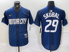 Cheap Men\'s Detroit Tigers #29 Tarik Skubal 2024 Navy City Connect Cool Base Limited Stitched Jersey