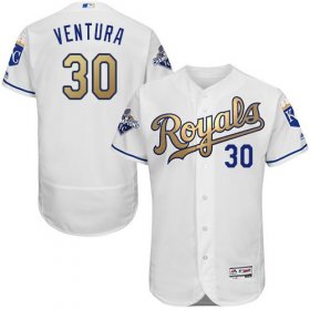 Wholesale Cheap Royals #30 Yordano Ventura White 2015 World Series Champions Gold Program FlexBase Authentic Stitched MLB Jersey