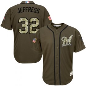 Wholesale Cheap Brewers #32 Jeremy Jeffress Green Salute to Service Stitched MLB Jersey